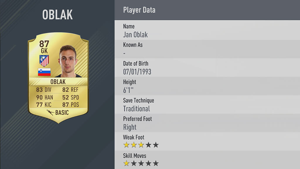 FIFA 17 Ratings Oblak